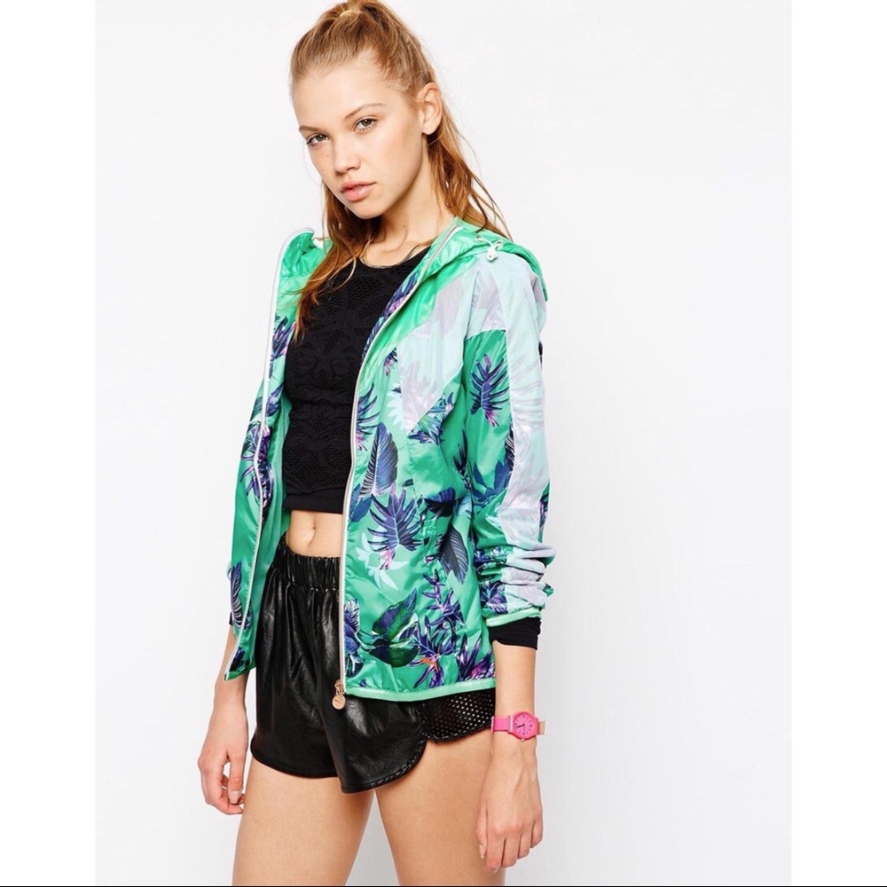 PUMA Tropical Women’s Windbreaker Jacket Sporty Green and Purple Athletic
